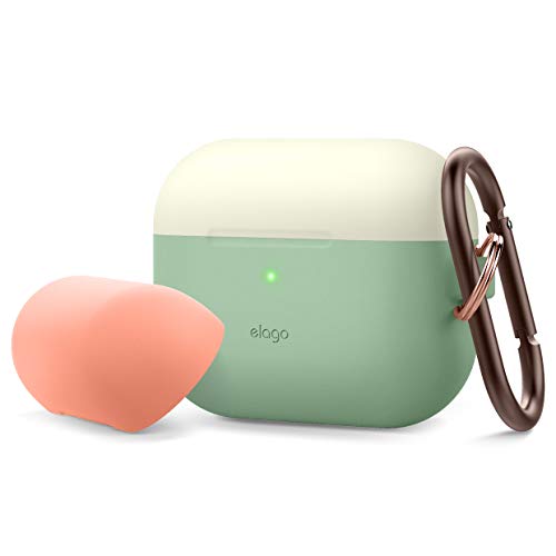 Elago Duo Airpods Pro Case With Keychain Designed For Apple Airpods Pro Case Cover, 2 Caps + 1 Body (Front Led Visible) [ Classic White, Peach + Pastel Green ]