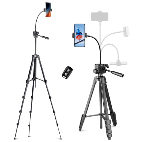 Aureday Phone Tripod, 82' Tripod For Iphone With Flexible Gooseneck, Wireless Remote And Phone Holder, Extendable Cell Phone&Amp;Camera Tripod Stand For Selfies/Video Recording/Live Streaming/Vlogging