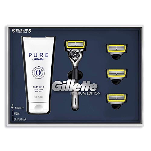 Gillette Proglide Shield Shave Gift Set For Men – 4 Proglide Shield Razor Blade Refills, 1 Limited Edition Razor Handle, And 6 Oz. Shaving Cream