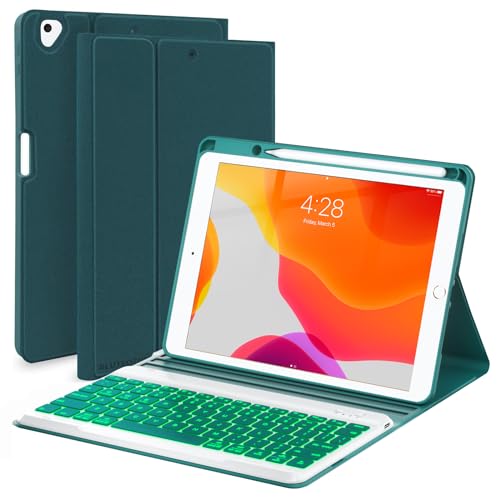 Blutlotus Keyboard Case For Ipad 9Th/8Th/7Th Generation, Keyboard Case For Ipad 10.2/10.5 2017 With Pencil Holder-7 Backlit-Detachable Wireless Bt Keyboard For Ipad 7Th/Ipad Air 3/Ipad Pro 10.5(Teal)