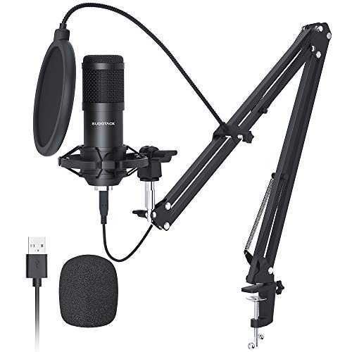 Sudotack Usb Streaming Podcast Pc Microphone, 192Khz/24Bit Studio Cardioid Condenser Mic Kit With Sound Card, Boom Arm, Shock Mount, Pop Filter, For Skype, Youtuber, Karaoke, Gaming, Recording