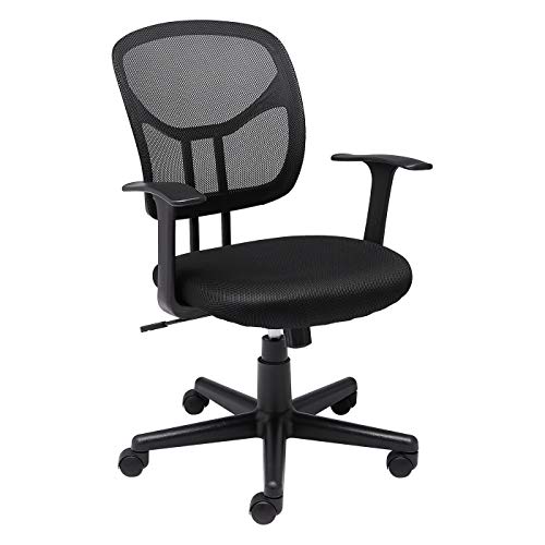 Amazon Basics Mesh Mid-Back Adjustable-Height 360-Degree Swivel Office Desk Chair With Armrests, Lumbar Support And Easy To Assemble, Black