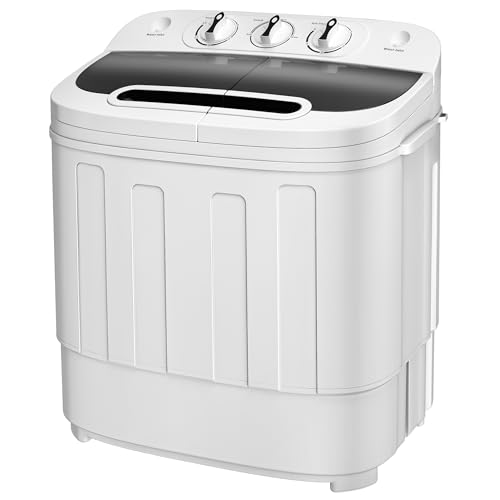 Super Deal Compact Mini Twin Tub Washing Machine 13Lbs Capacity Portable Washer Wash And Spin Cycle Combo, Built-In Gravity Drain For Camping, Apartments, Dorms, College, Rv’s And Small Spaces