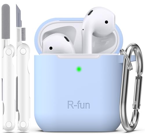 R-Fun Compatible With Airpods Case Cover, Soft Silicone Protective Cover With Keychain For Women Men Compatible With Apple Airpods 2Nd 1St Generation Charging Case, Front Led Visible,Sky Blue