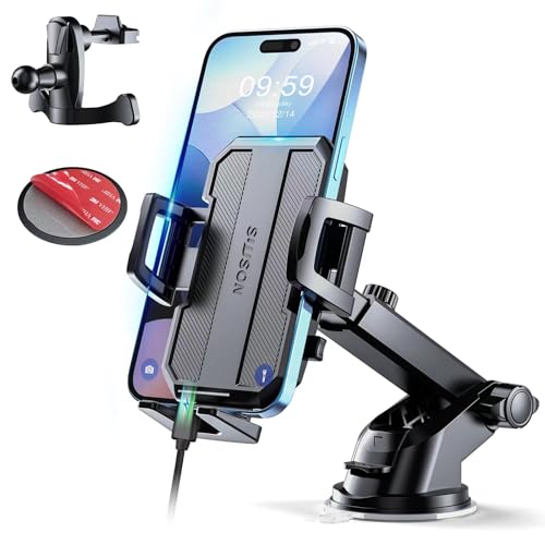 Suuson Upgraded 3-In-1 Car Phone Holder Mount [Powerful Suction] Phone Mount For Car Dashboard Air Vent Windshield,For All Iphone Android Phone (Black)