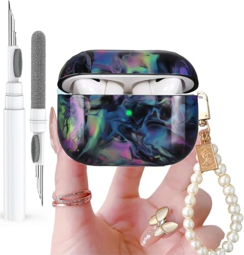 Olytop For Airpods Pro 2Nd/1St Generation Case With Cleaner Pen, Cool Watercolor Print Protective Apple Ipod Pro 2/1 Gen Cover Hard Skin Girl With Luxury Pearl Keychain 2023/2022/2019 - Magic Space