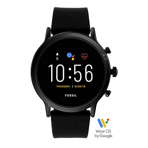 Fossil 44Mm Gen 5 Carlyle Stainless And Silicone Touchscreen Smart Watch With Heart Rate, Color: Black (Model: Ftw4025)