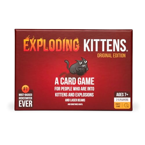 Exploding Kittens Original Edition - Hilarious Game For Family Game Night - Funny Card Games For Ages 7 And Up - 56 Cards - 2-5 Players - 15 Minutes Of Play