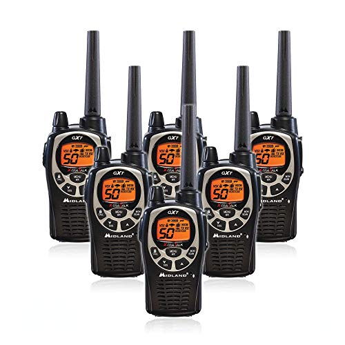 Midland Gxt1000Vp4 50 Channel Gmrs Two-Way Radio - Up To 36 Mile Range Walkie Talkie - Black/Silver (Pack Of 6)