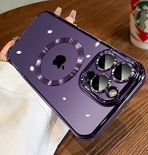 Jueshituo Magnetic Iphone 14 Pro Case With Full Camera Cover Protection [No.1 Strong N52 Magnets] [Compatible With Magsafe] For Magnetic Women Men Girls Cute Phone Case (6.1')-Purple