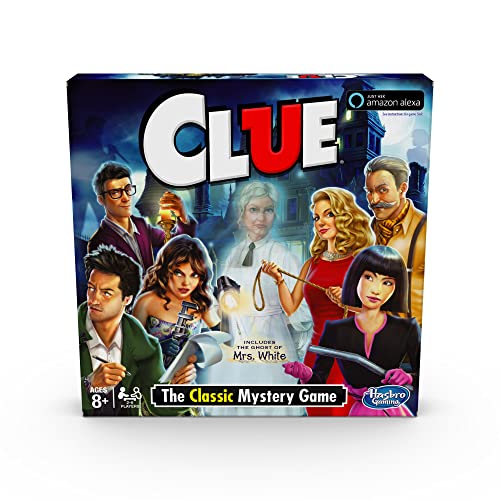 Hasbro Gaming Clue Game Ghost Of Mrs. White, Mystery Board Game, Compatible With Alexa, Kids Set, Ages 8 And Up (Amazon Exclusive)