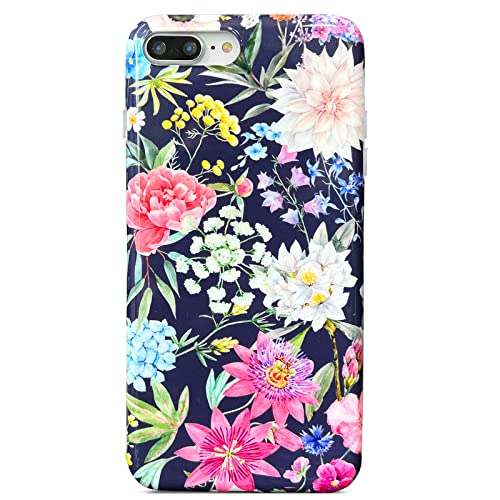 J.west Compatible With Iphone 8 Plus/Iphone 7 Plus Case 5.5 Inch, Soft Tpu Bumper Dark Blue Garden Floral Women Secret Flower Prints Phone Cover Slim Design Protective Case