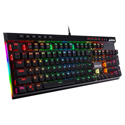 Redragon K580 Vata Rgb Led Backlit Mechanical Gaming Keyboard With Macro Keys &Amp; Dedicated Media Controls, Hot-Swappable Socket, Onboard Macro Recording (Blue Switches)