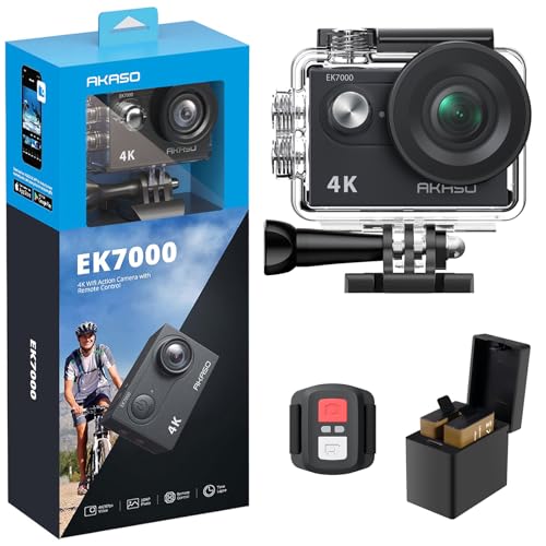 Akaso Ek7000 4K30Fps 20Mp Wifi Action Camera With Eis Ultra Hd Underwater Camera 131Ft Waterproof Camera Remote Control 4X Zoom In Photo Mode Support External Microphone Black