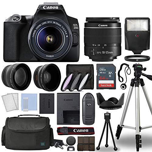 Canon Eos 250D / Rebel Sl3 Digital Slr Camera Body W/Canon Ef-S 18-55Mm F/3.5-5.6 Is Stm Lens 3 Lens Dslr Kit Bundled With Complete Accessory Bundle + 64Gb + Flash + Case &Amp; More - International Model