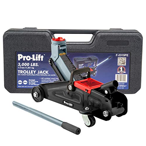 Pro-Lift F-2315Pe Grey Hydraulic Trolley Jack Car Lift With Blow Molded Case-3000 Lbs Capacity, 12 Inch, Black