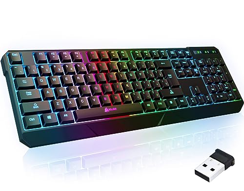 Klim Chroma Wireless Gaming Keyboard Rgb - Backlit Wireless Keyboard - Long-Lasting Rechargeable Battery - Quiet Water Resistant Ergonomic Keyboard - Teclado Gamer - Pc Ps5 Ps4 Xbox One Mac - Black