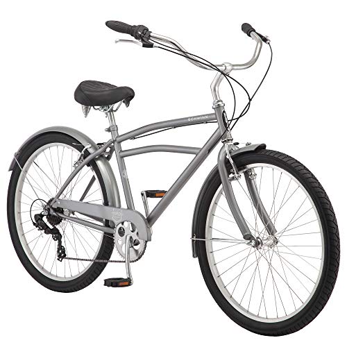 Schwinn Huron Beach Cruiser Bike For Adult, 7-Speed, Front And Rear Linear Pull Brake, 26-Inch Wheels, 17-Inch Step-Over Steel Frame, Full Front &Amp; Rear Fenders, Grey