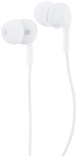 Amazon Basics In-Ear Wired Headphones Earbuds With Microphone, White