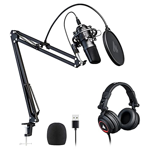 Maono Microphone With Studio Headphone Set 192Khz/24Bit Vocal Condenser Cardioid Podcast Mic Compatible With Mac And Windows, Youtube, Gaming, Live Streaming, Voice-Over (Au-A04H)