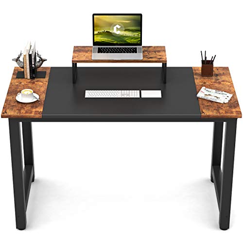 Cubicubi Computer Office Small Desk 47', Study Writing Table, Modern Simple Style Pc Desk With Splice Board, Black And Rustic Brown