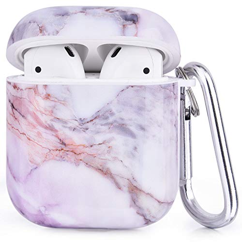 Cagos For Airpods Case, Cute Marble Protective Hard Cover With Keychain Compatible With Apple Airpods 2Nd/1St Generation Case For Women Men, Light Purple