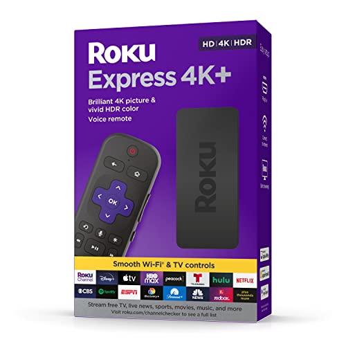 Roku Express 4K+ | Streaming Media Player Hd/4K/Hdr With Smooth Wireless Streaming And Roku Voice Remote With Tv Controls, Includes Premium Hdmi(R) Cable