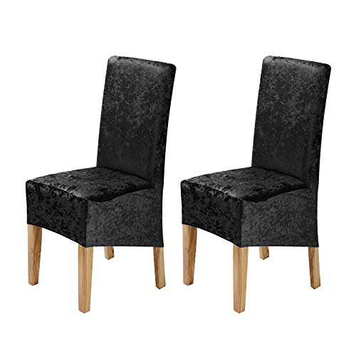 Stretch Chair Covers(19''-22'') For Dining Room Set Of 2, Removable Washable Gold Diamond Velvet Chair Covers, Chair Slipcovers Seat Protector, For Hotel,Ceremony,Banquet Wedding Party(Black)