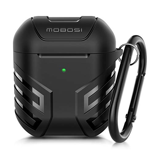 Mobosi Military Airpods Case Cover Designed For Airpods 2 &Amp; 1, Full-Body Protective Vanguard Armor Series Airpod Case With Keychain For Airpods Wireless Charging Case, Black [Front Led Visible]