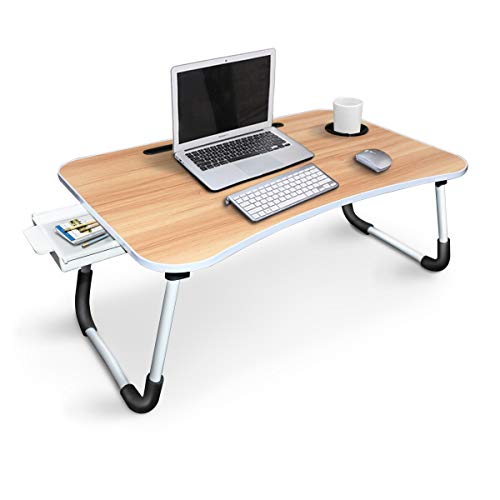 Lap Desk, Yidax Foldable Laptop Bed Desk, Multi-Function Lap Table With Storage Drawer And Cup Slot, Bed Tray Table With Foldable Legs For Reading Book, Working On Bed/Couch/Sofa