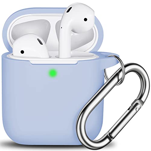 R-Fun Airpods Case Cover , Soft Silicone Protective Cover With Keychain For Women Men Compatible With Apple Airpods 2Nd 1St Generation Charging Case, Front Led Visible-Sky Blue