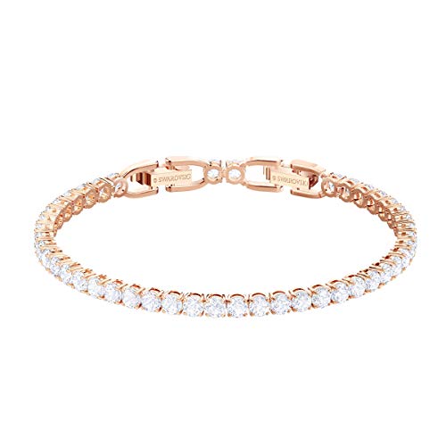 Swarovski Tennis Deluxe Collection Women'S Tennis Bracelet, Sparkling White Crystals With Rose-Gold Tone Plated Band