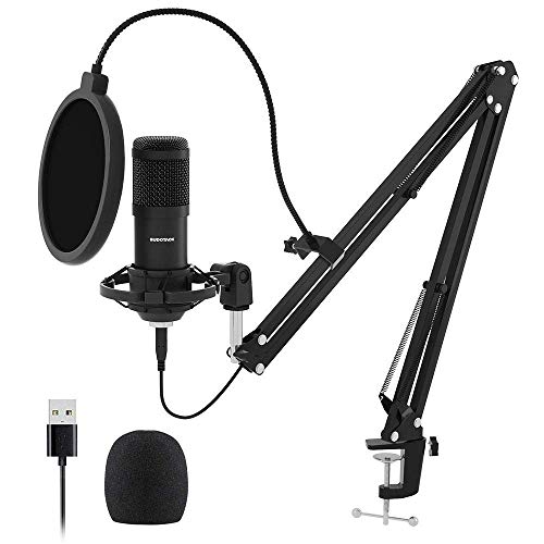 Sudotack Usb Streaming Podcast Pc Microphone, Professional 192Khz/24Bit Studio Cardioid Condenser Mic Kit With Sound Card Boom Arm Shock Mount Pop Filter, For Skype Youtuber Karaoke Gaming Recording