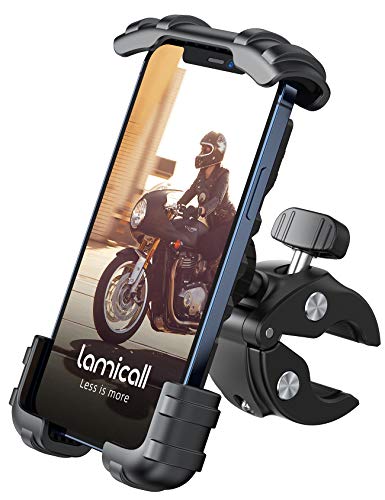 Lamicall Bike Phone Holder Mount - Motorcycle Handlebar Phone Mount Clamp, One Hand Operation Atv Scooter Phone Clip For Iphone 12 / 11 Pro Max / X / Xs, Galaxy S10 And 4.7'- 6.8' Cellphone - Black