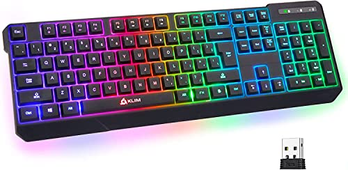 Klim Chroma Wireless Gaming Keyboard Rgb New 2022 Version - Long-Lasting Rechargeable Battery - Quick And Quiet Typing - Water Resistant Backlit Wireless Keyboard For Pc Ps5 Ps4 Xbox One Mac - Black