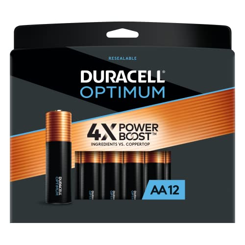 Duracell Optimum Aa Batteries With Power Boost Ingredients, 12 Count Pack Double A Battery With Long-Lasting Power, All-Purpose Alkaline Aa Battery For Household And Office Devices