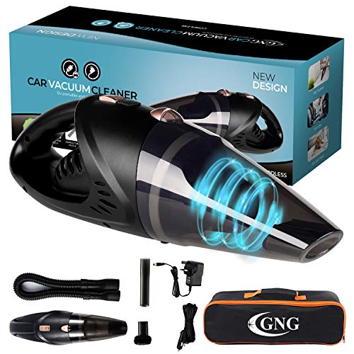 Gng Handheld Car Vacuum Cleaner 12V Portable Cordless Vacuum With Car &Amp; Wall Rechargeable Lithium-Ion, Black Detailing Vacuum Cleaners For Wet And Dry Furniture, Dust Buster, Carpets, Floors, Vehicles