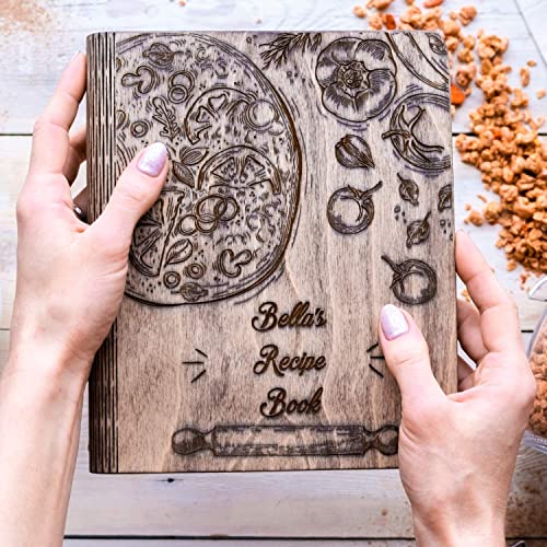 Enjoy The Wood Wooden Blank Recipe Book Binder - Personalized Recipe Notebook - Family Cookbook Journal Custom Sketchbook To Write In Organizer By Enjoy The Wood (A5, Pizza)