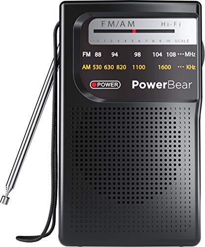 Powerbear Portable Radio | Am/Fm, 2Aa Battery Operated With Long Range Reception For Indoor, Outdoor &Amp; Emergency Use | Radio With Speaker &Amp; Headphone Jack (Black)