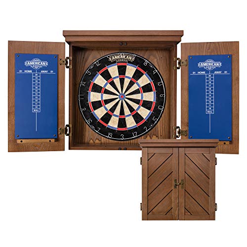 American Legend Charleston Solid Wood Bristle Dartboard Cabinet Set - Includes 18” Dartboard And 6 Steel Tip Darts