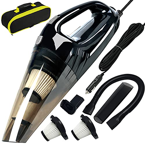 Car Vacuum, Anko Dc 12V 120W High Power Portable Handheld Car Vacuum Cleaner, Strong Suction, Wet &Amp; Dry Use, Quick Cleaning, With 15Ft Power Cord, 2 Filters &Amp; Carry Bag- Black