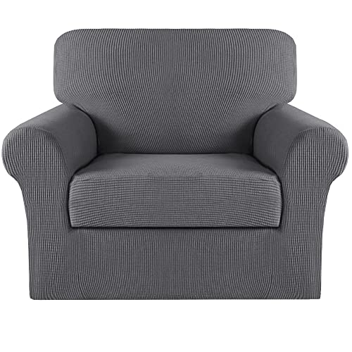 2 Piece Chair Covers Chair Slipcovers For Living Room Armchair Sofa Covers Chair Couch Cover With Arms Washable Furniture Protector For Chairs Feature Thick Jacquard Fabric (Chair,Charcoal Gray)
