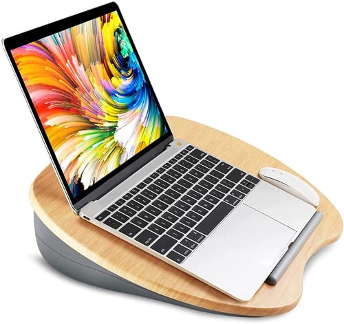Huanuo Lap Desk - Fits Up To 14 Inch Slim Laptop, Laptop Stand With Pillow Cushion &Amp; Bamboo Grain Platform On Bed &Amp; Sofa, With Cable Hole &Amp; Anti-Slip Strip