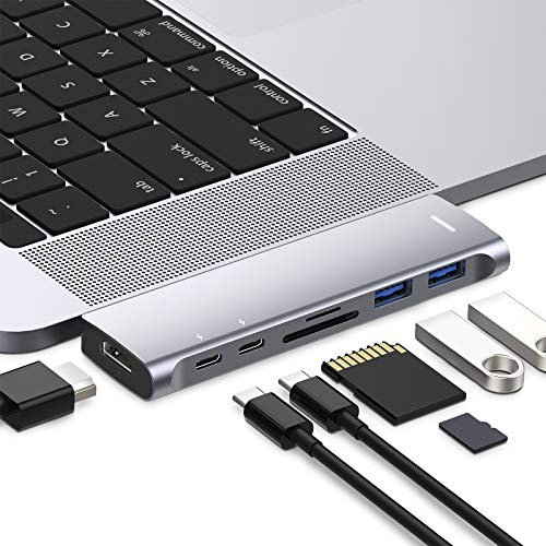 Macbook Pro Usb Adapter With Dual Charging [Upgraded], Usb Type C Hub Adapter Dock For Macbook Air Pro M1 2021/2020-2018, With 4K@60Hz Hdmi, Tb3, Usb C, Usb 3.0 And Sd/Micro Card Reader (Space Grey)
