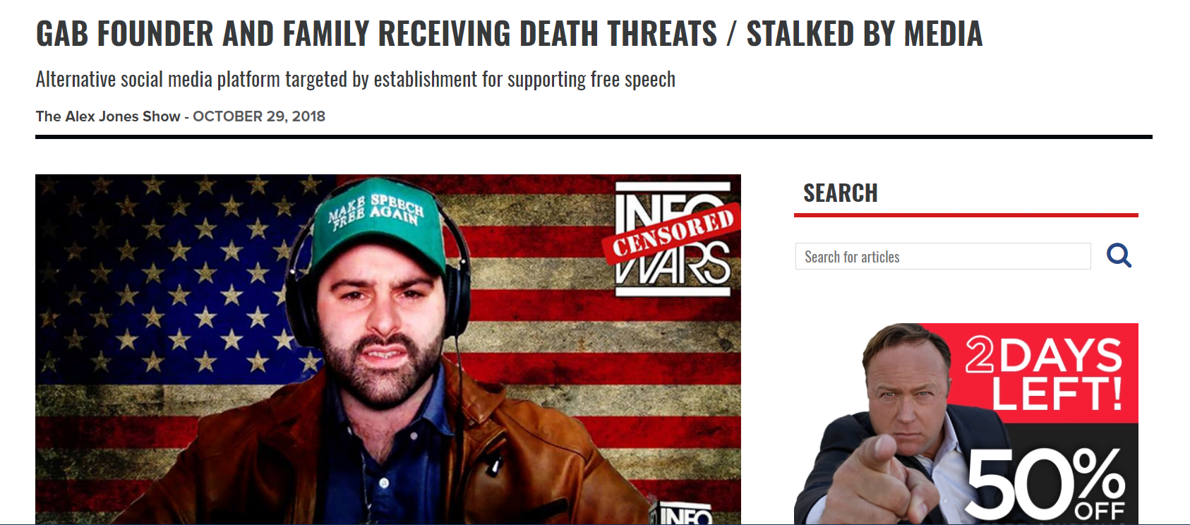 Infowars Claims That Gab Ceo Is Receiving Death Threats