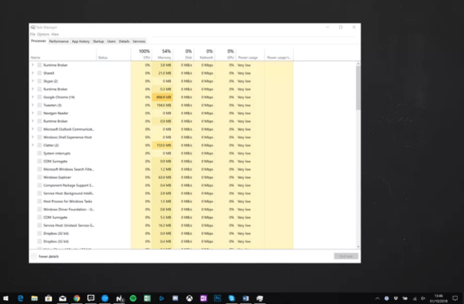 Windows 10 Task Manager Power Consumption