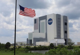 NASA building with US flag on front