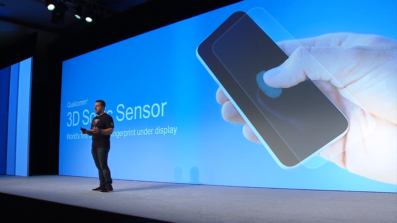 Image from Qualcomm keynote introducing 3D sonic sensor, a new under screen fingerprint for smartphones