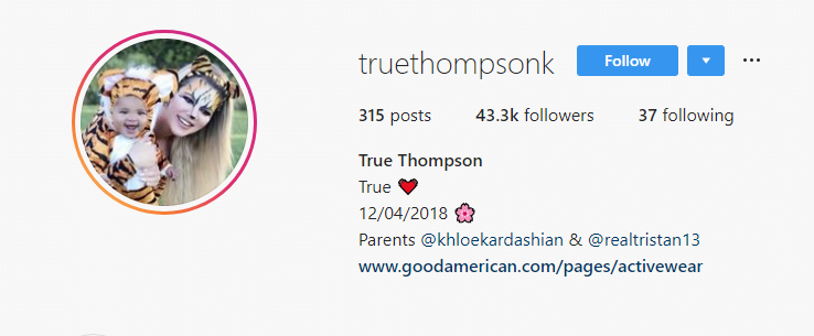 Khloe Kardashian'S Baby True Thompson'S Instagram Account Screenshot