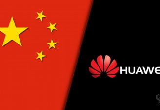Designed image contains China flag and Huawei logo